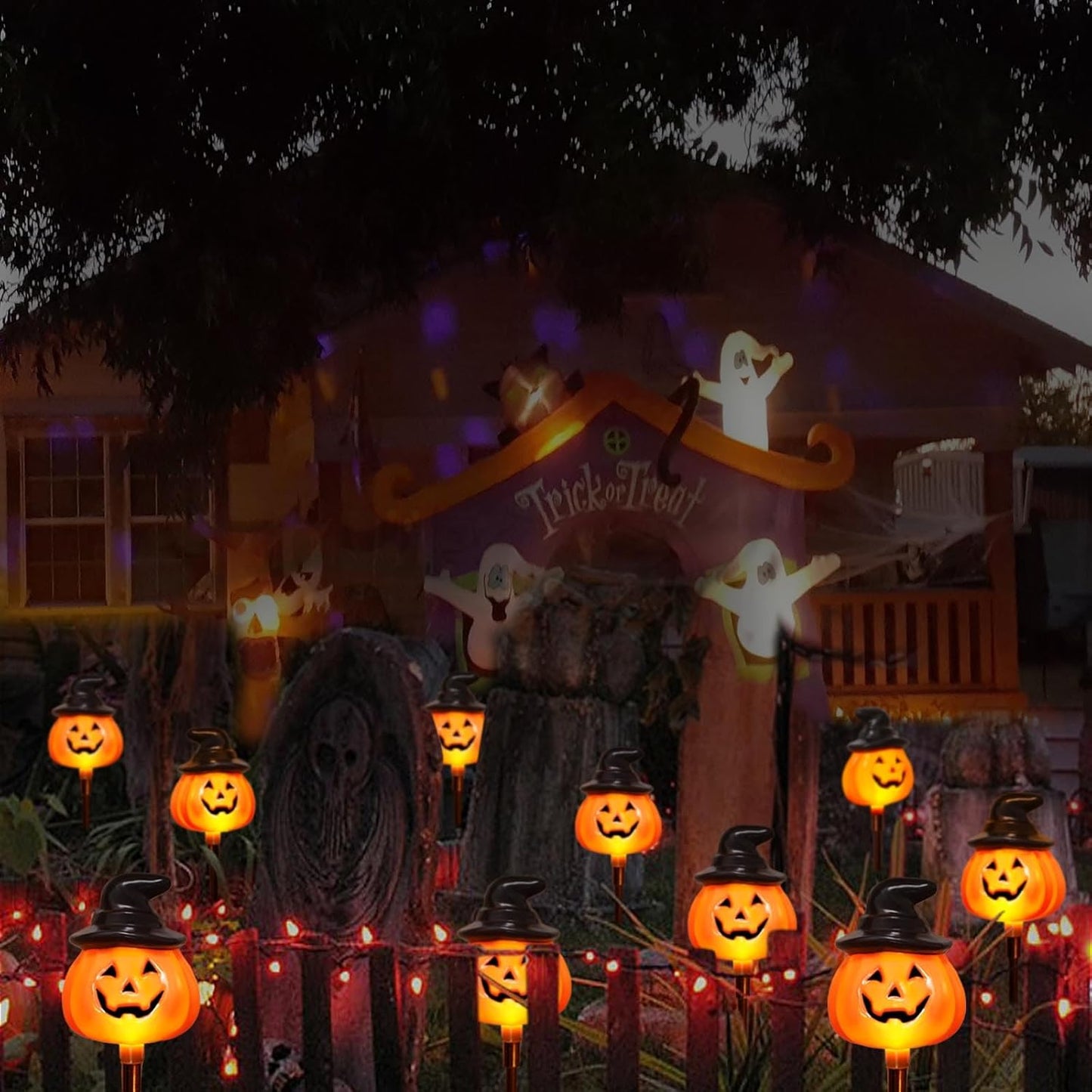 6-Pack Solar Jack-O’-Lantern String Lights – Outdoor Halloween Yard Decor