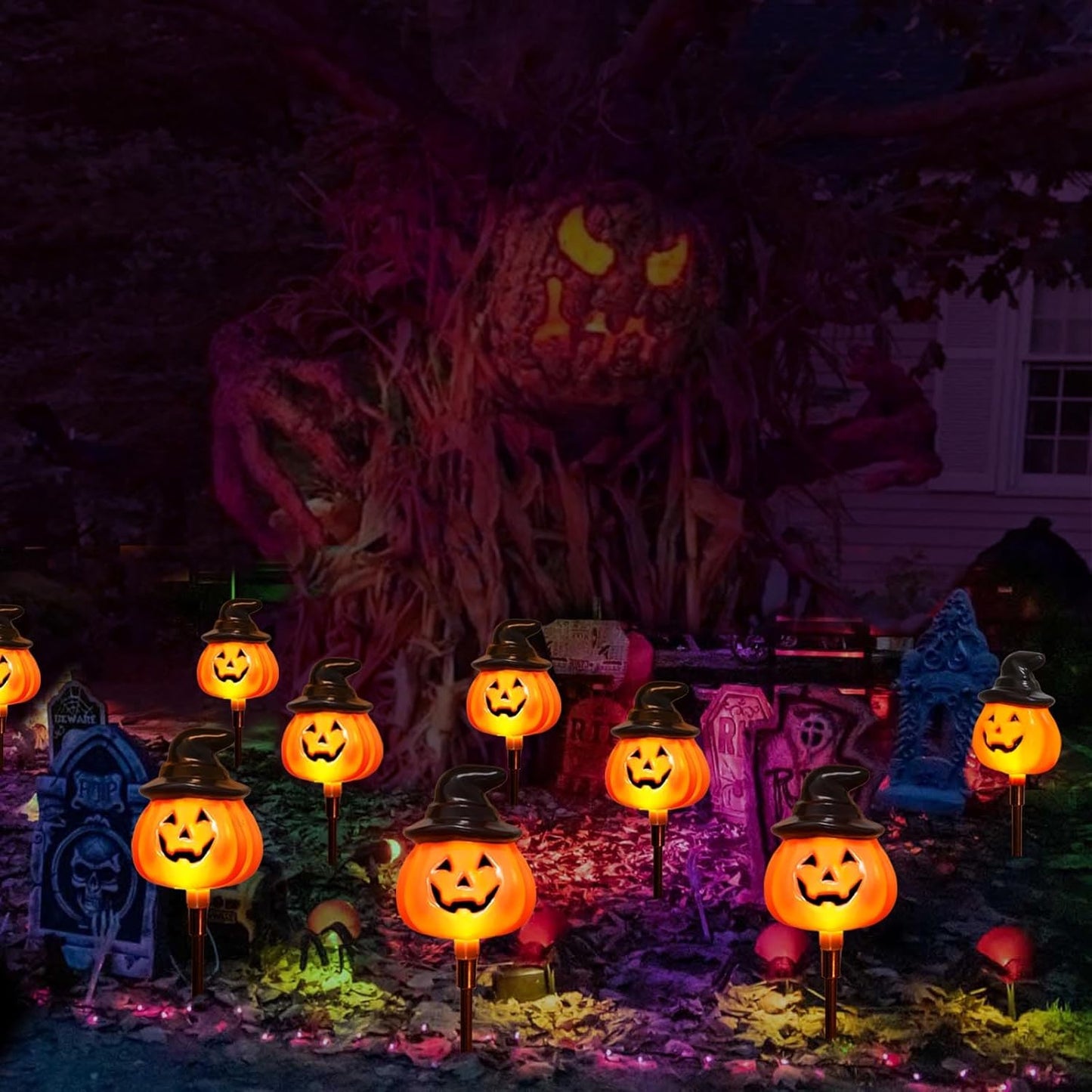 6-Pack Solar Jack-O’-Lantern String Lights – Outdoor Halloween Yard Decor