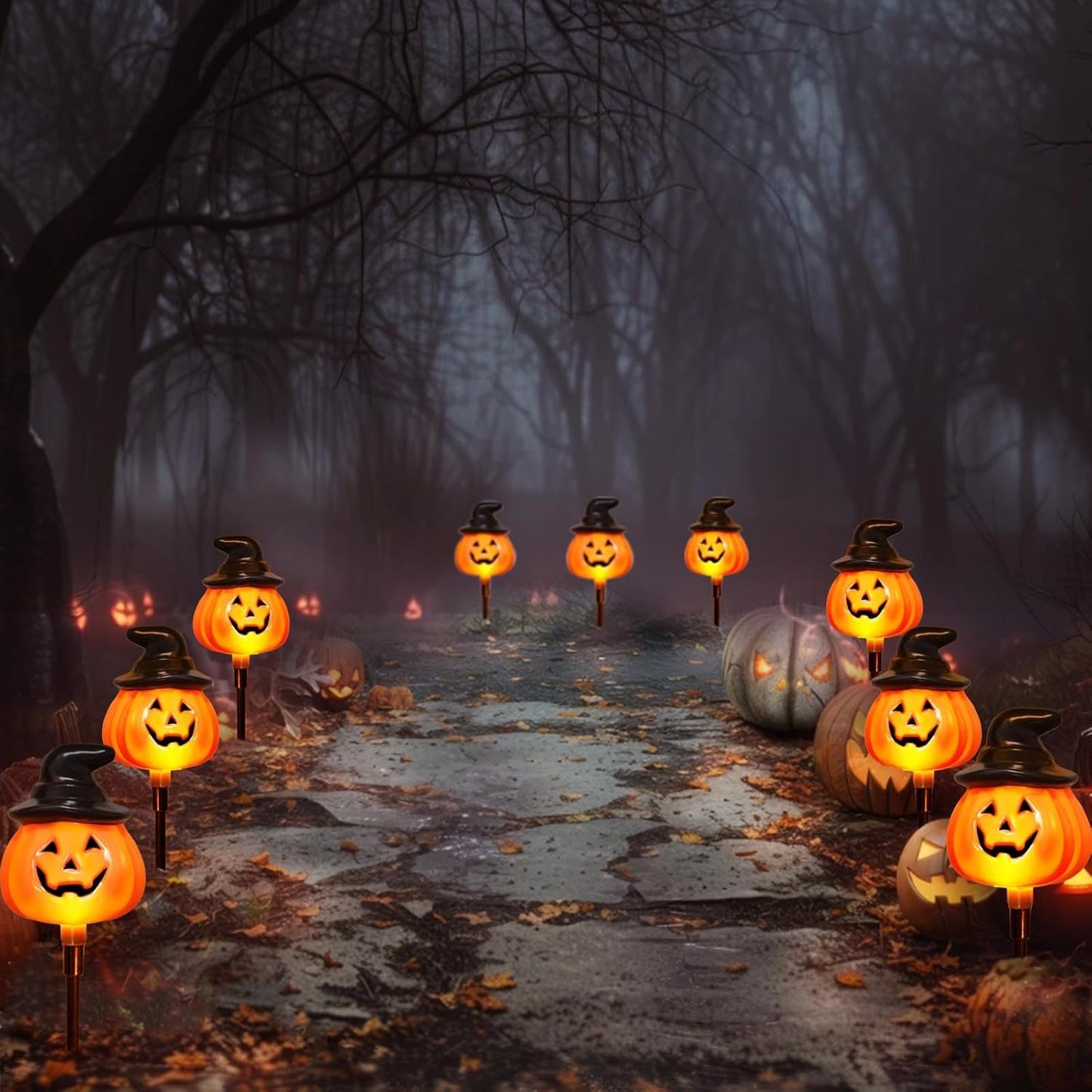 6-Pack Solar Jack-O’-Lantern String Lights – Outdoor Halloween Yard Decor