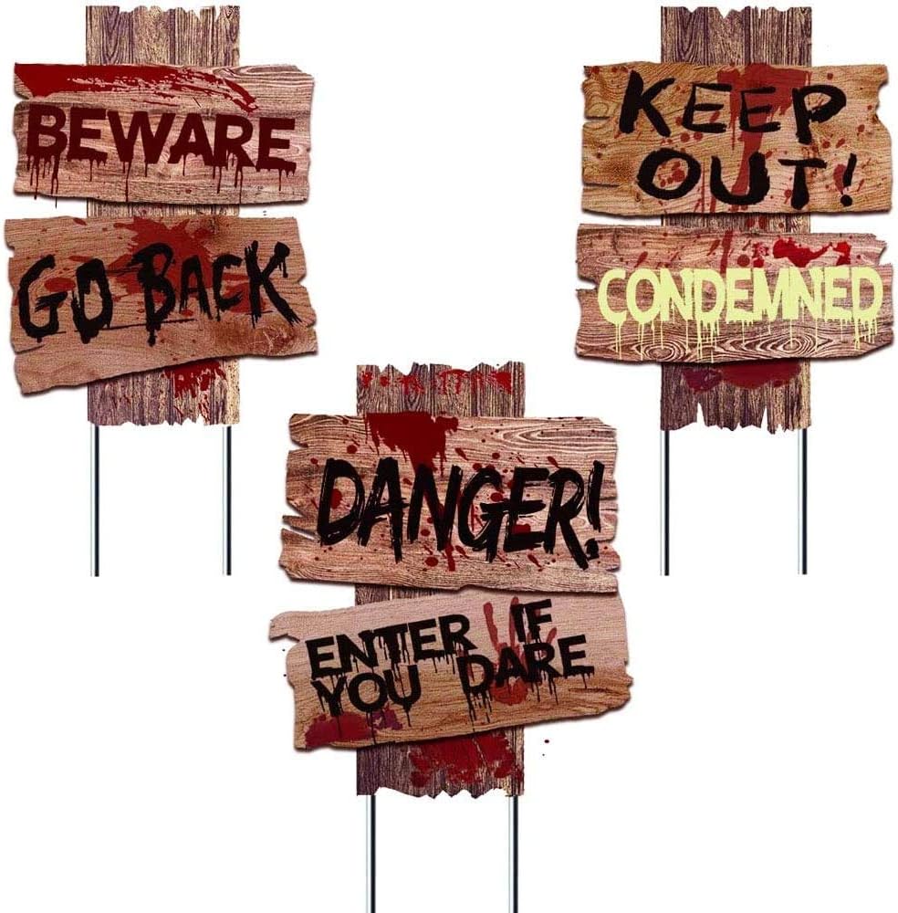 3-Pack 15" x 12" Halloween Yard Signs – Zombie & Vampire Grave Stakes