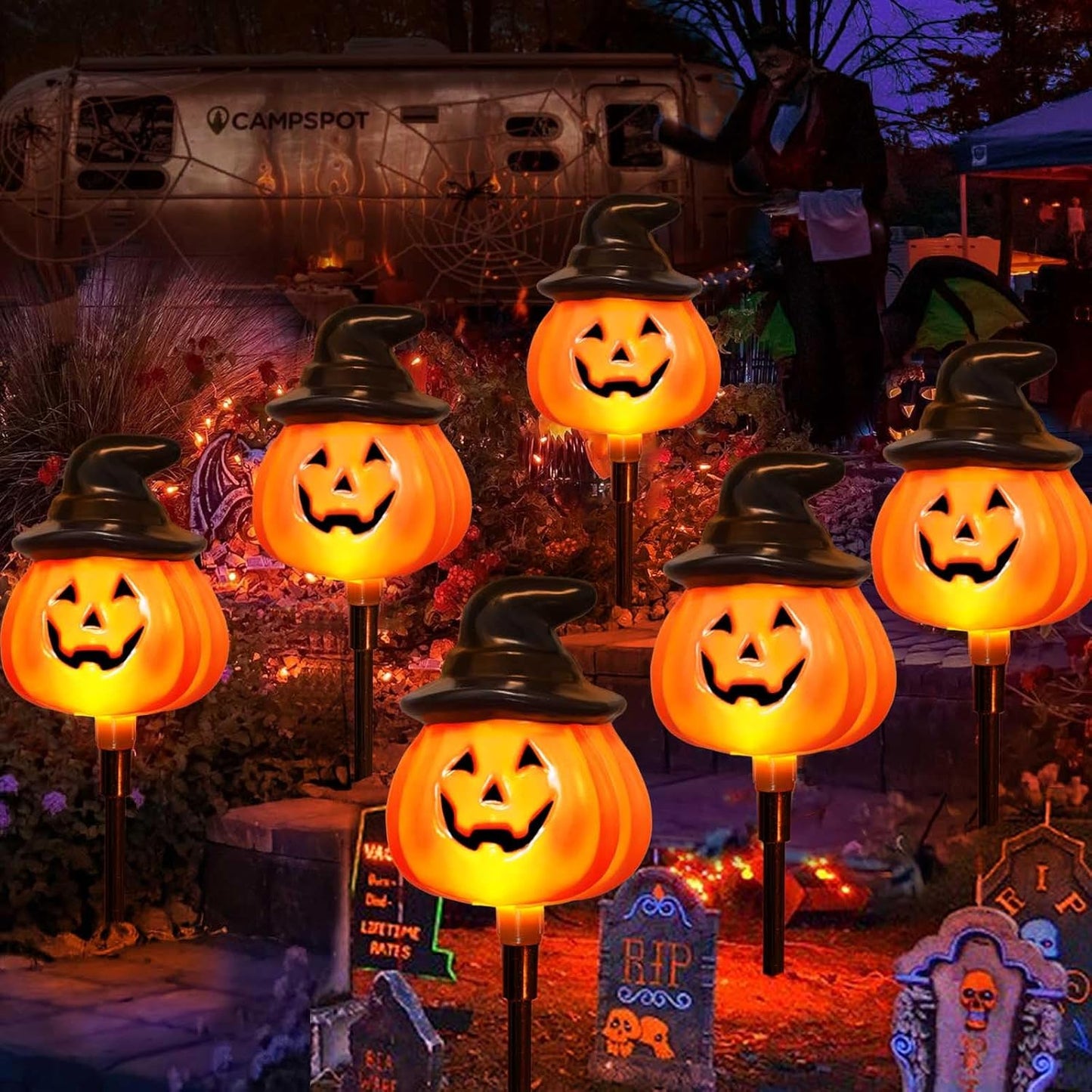 6-Pack Solar Jack-O’-Lantern String Lights – Outdoor Halloween Yard Decor