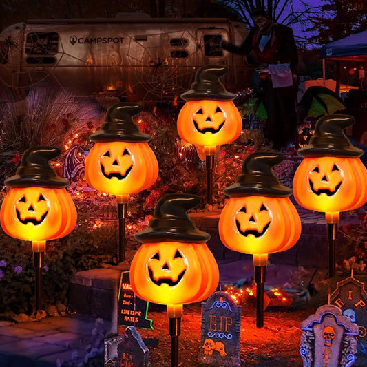 6-Pack Solar Jack-O’-Lantern String Lights – Outdoor Halloween Yard Decor