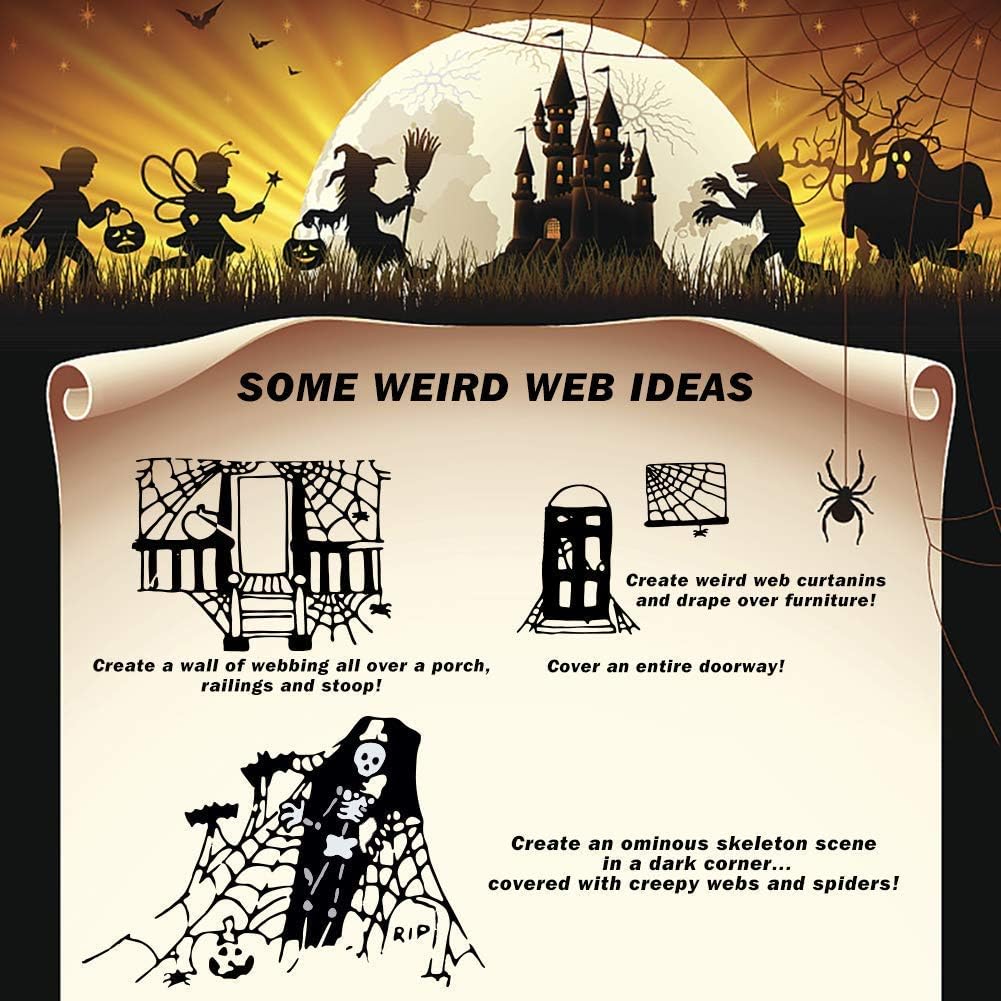 1400 Sqft Halloween Spider Webs with 150 Fake Spiders – Indoor & Outdoor Decor