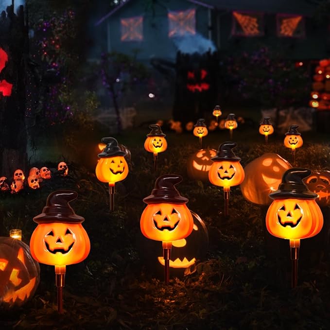 6-Pack Solar Jack-O’-Lantern String Lights – Outdoor Halloween Yard Decor