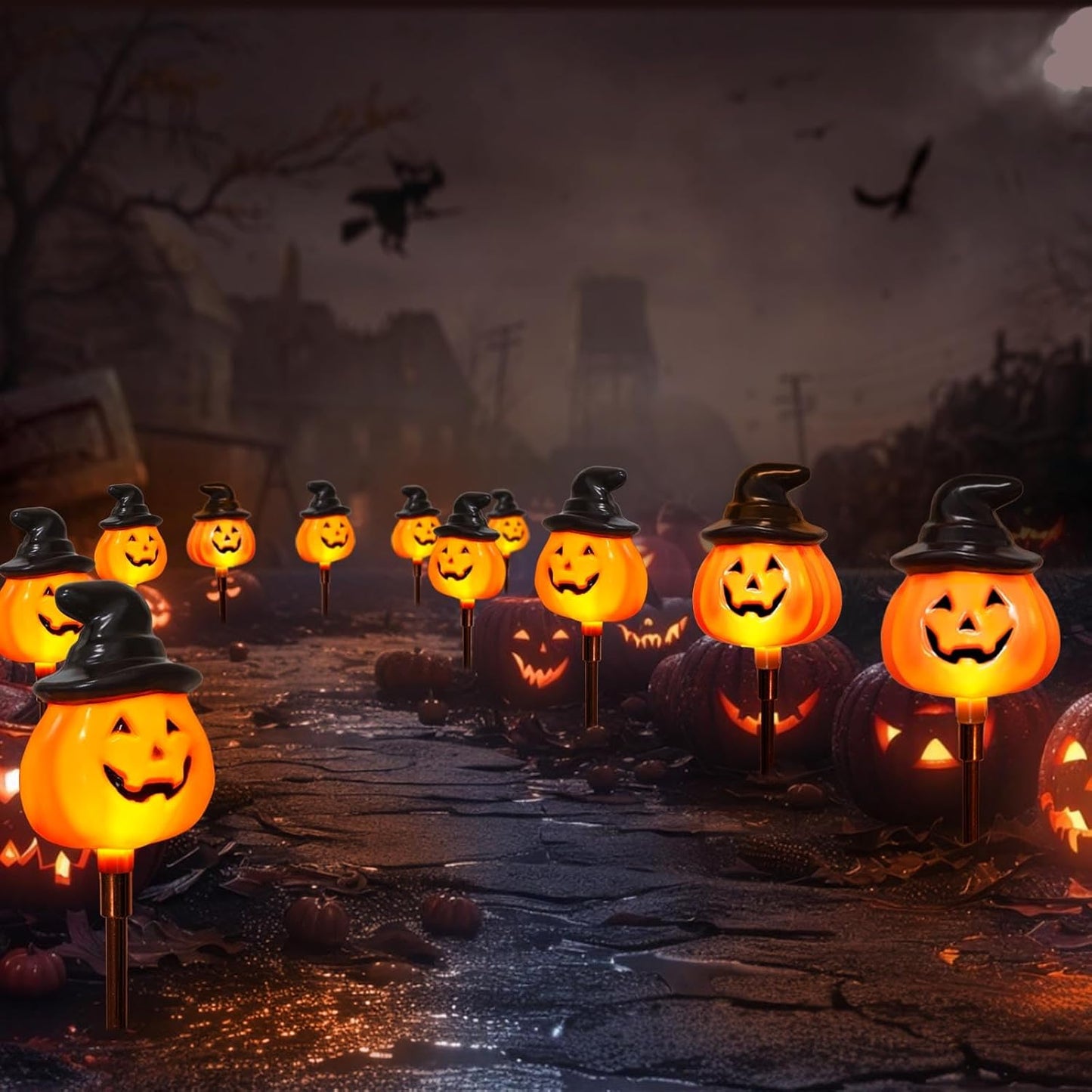 6-Pack Solar Jack-O’-Lantern String Lights – Outdoor Halloween Yard Decor