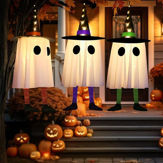 3-Pack Hanging Halloween Ghosts with LED Lights – Outdoor Spooky Décor