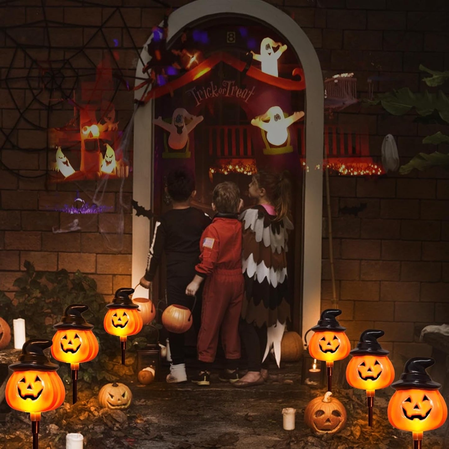 6-Pack Solar Jack-O’-Lantern String Lights – Outdoor Halloween Yard Decor