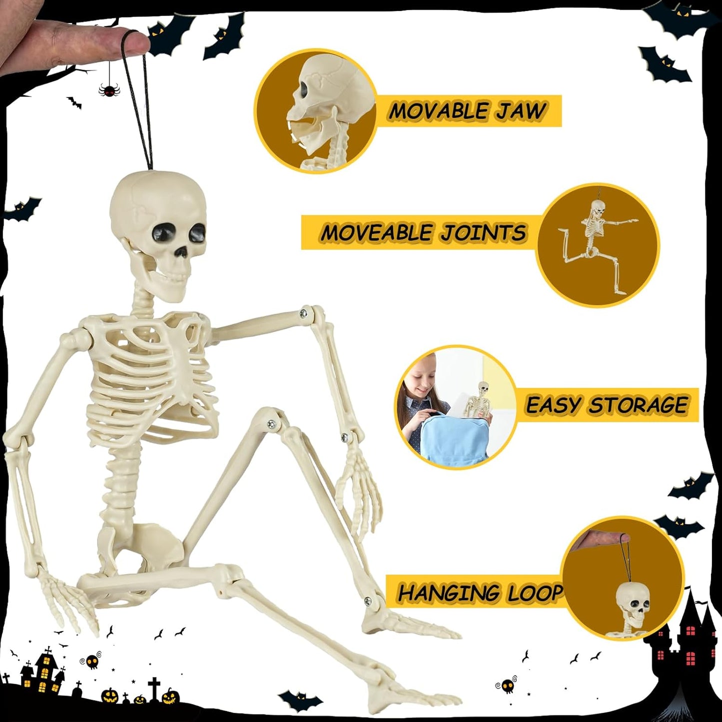 6-Pack 16" Posable Skeletons – Halloween Yard & Party Decorations