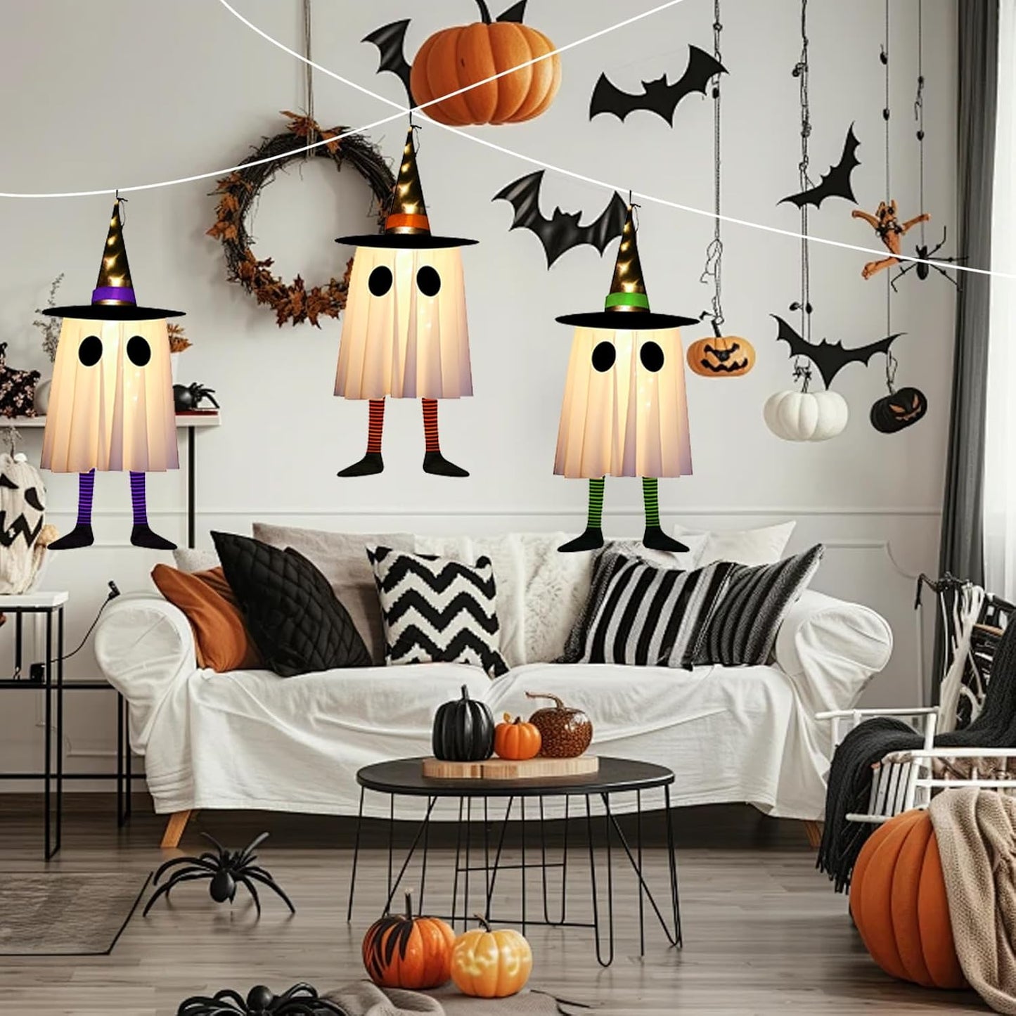 3-Pack Hanging Halloween Ghosts with LED Lights – Outdoor Spooky Décor