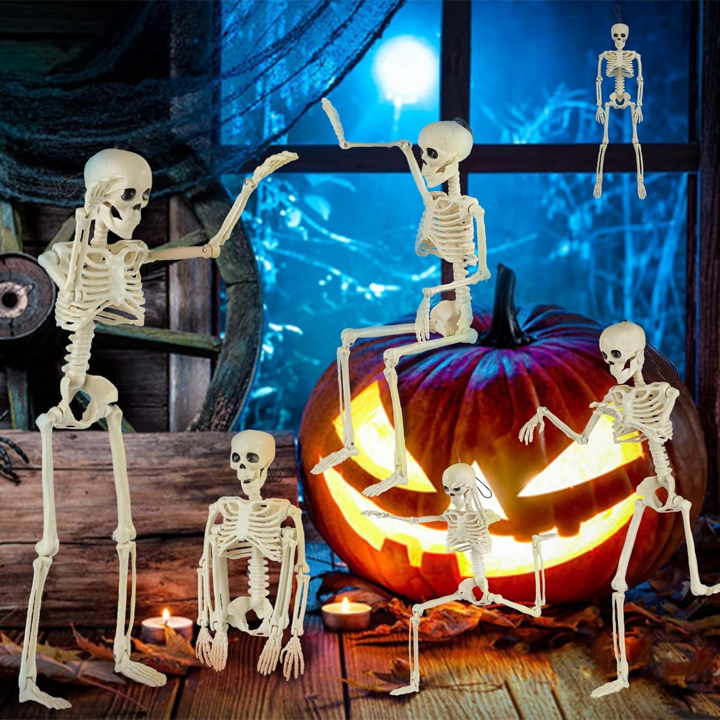 6-Pack 16" Posable Skeletons – Halloween Yard & Party Decorations