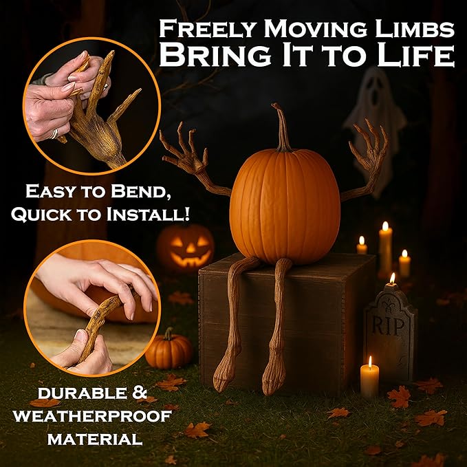 Bendable Pumpkin Arms & Legs – 4-Piece Set for DIY Halloween Decorations