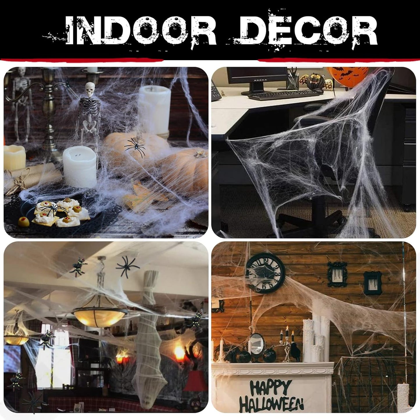 1400 Sqft Halloween Spider Webs with 150 Fake Spiders – Indoor & Outdoor Decor