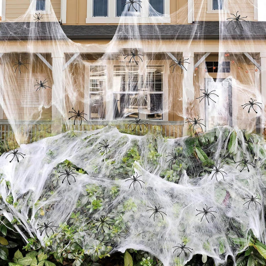 1400 Sqft Halloween Spider Webs with 150 Fake Spiders – Indoor & Outdoor Decor