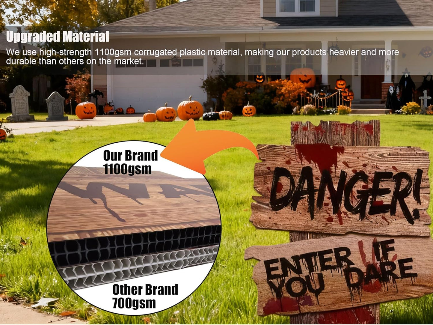 3-Pack 15" x 12" Halloween Yard Signs – Zombie & Vampire Grave Stakes