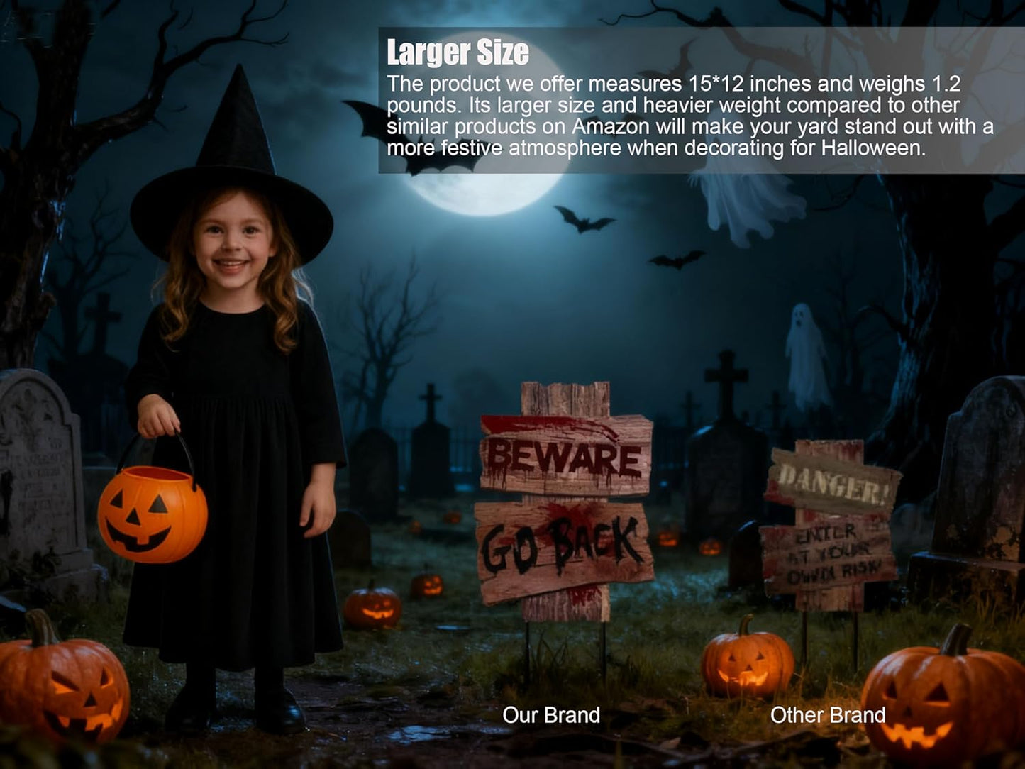 3-Pack 15" x 12" Halloween Yard Signs – Zombie & Vampire Grave Stakes