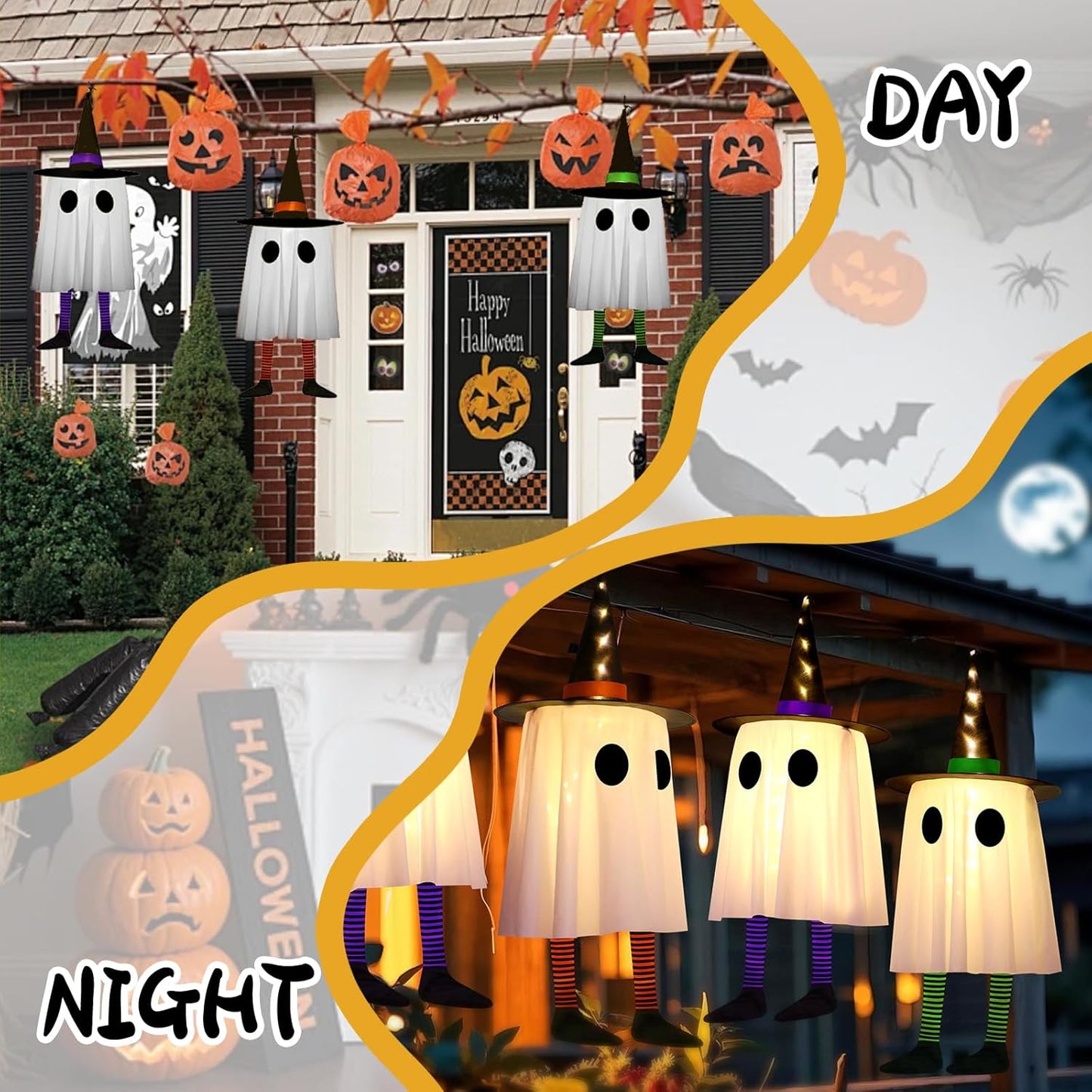 3-Pack Hanging Halloween Ghosts with LED Lights – Outdoor Spooky Décor