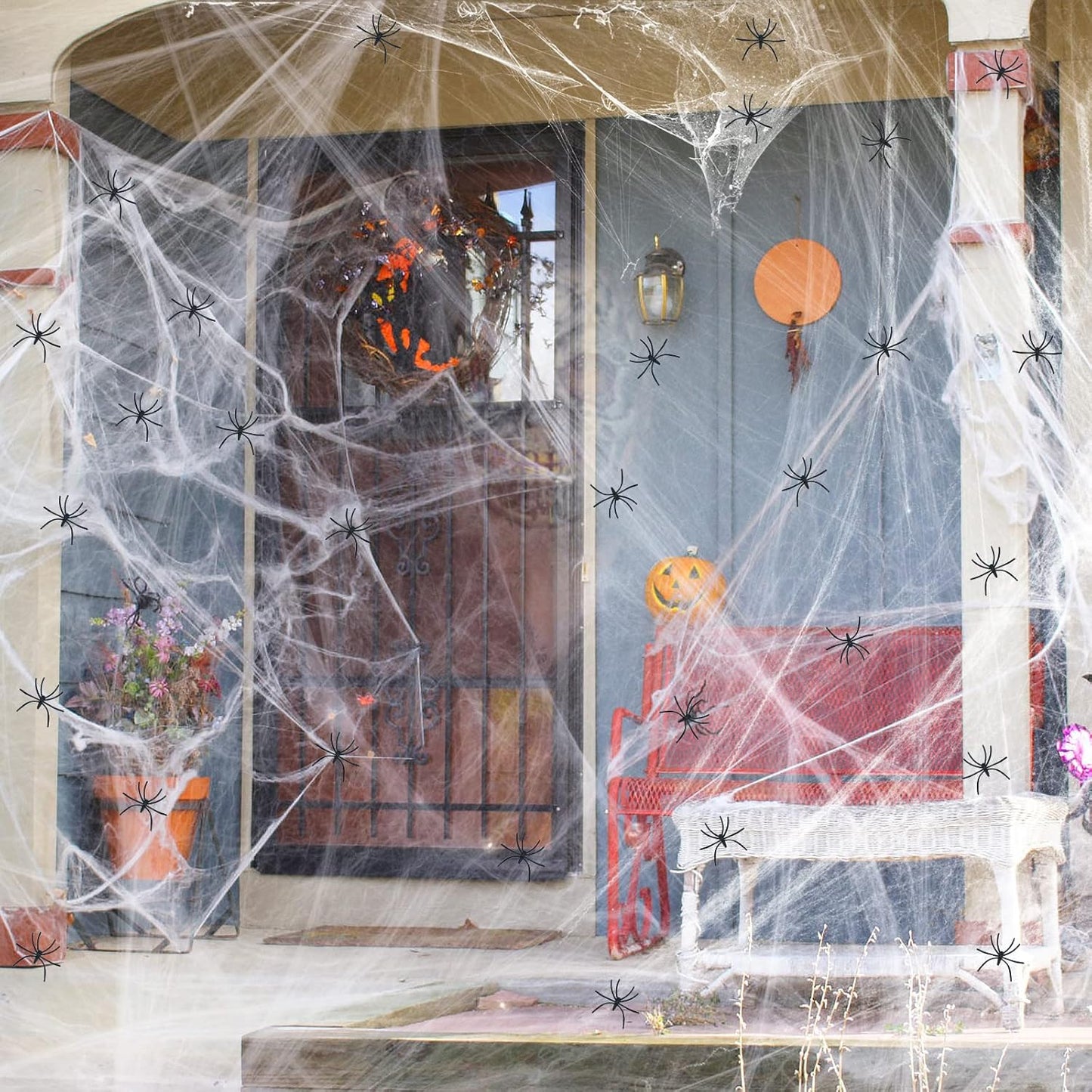 1400 Sqft Halloween Spider Webs with 150 Fake Spiders – Indoor & Outdoor Decor