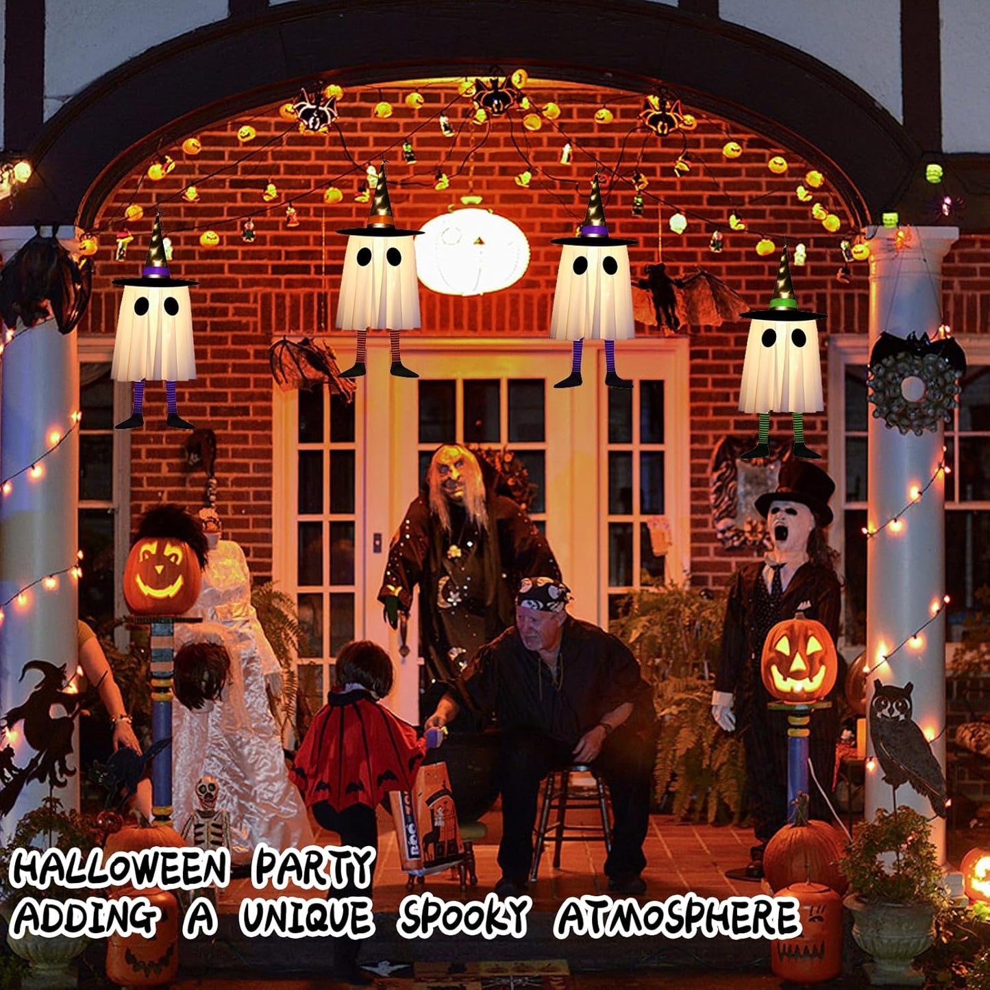 3-Pack Hanging Halloween Ghosts with LED Lights – Outdoor Spooky Décor