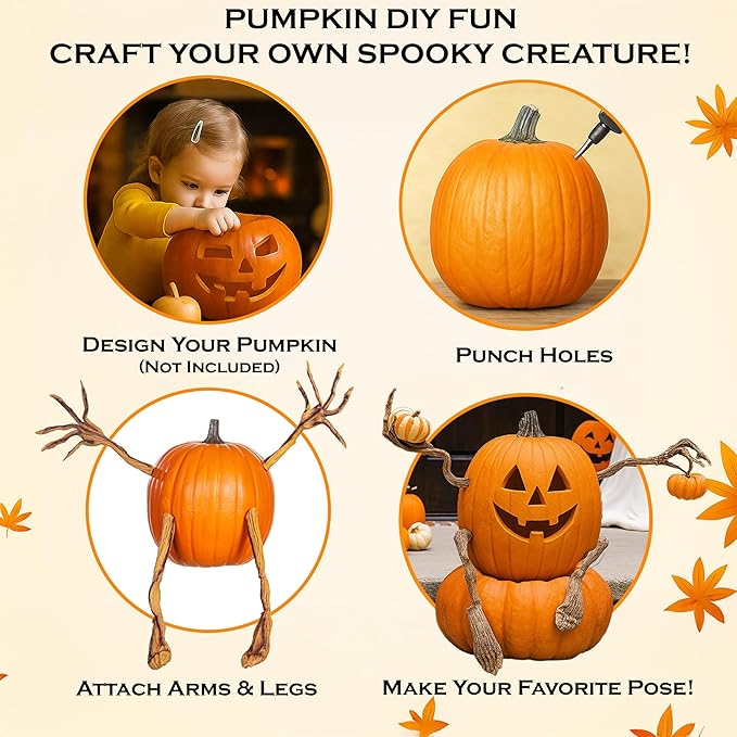 Bendable Pumpkin Arms & Legs – 4-Piece Set for DIY Halloween Decorations