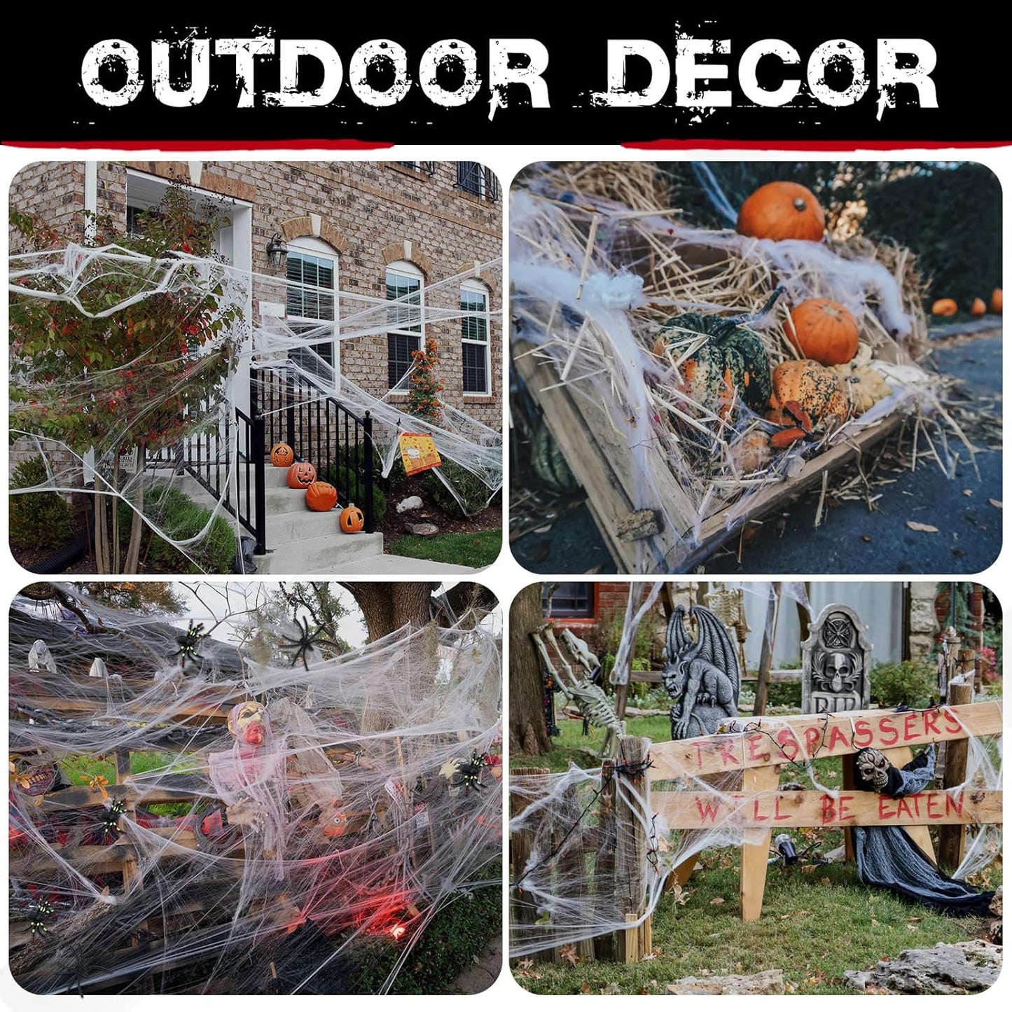 1400 Sqft Halloween Spider Webs with 150 Fake Spiders – Indoor & Outdoor Decor