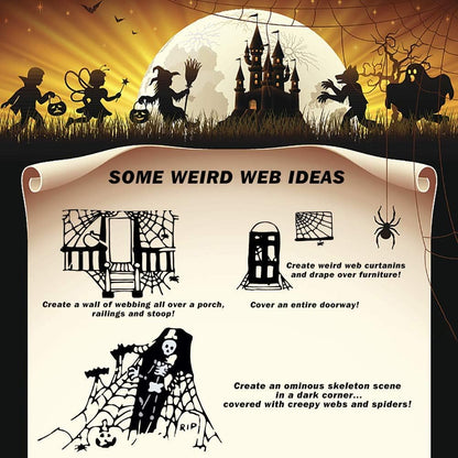 1400 Sqft Halloween Spider Webs with 150 Fake Spiders – Indoor & Outdoor Decor