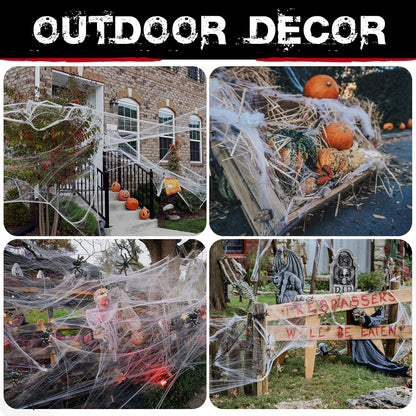 1400 Sqft Halloween Spider Webs with 150 Fake Spiders – Indoor & Outdoor Decor